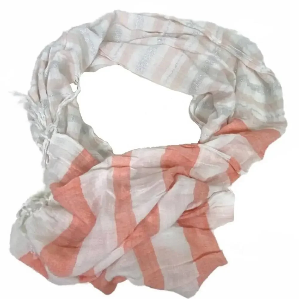 Orange White Silvery Striped Fringe Scarf L68